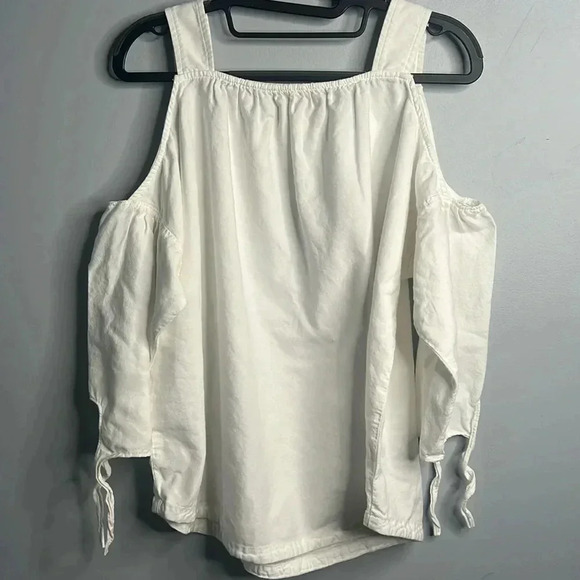 Women’s Madewell White Open Shoulder Blouse Top Bow Tie Size M - Picture 2 of 6